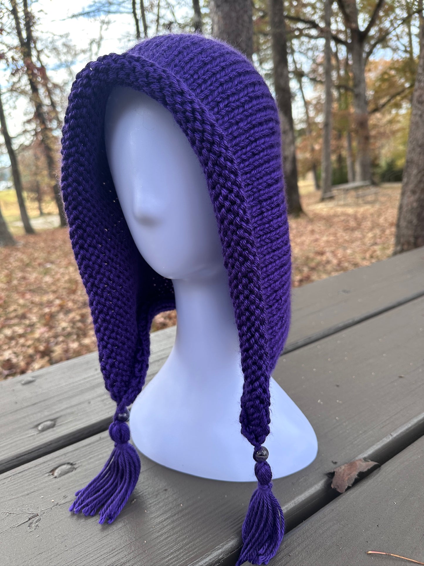 Purple Hood Hand Knit in Acrylic