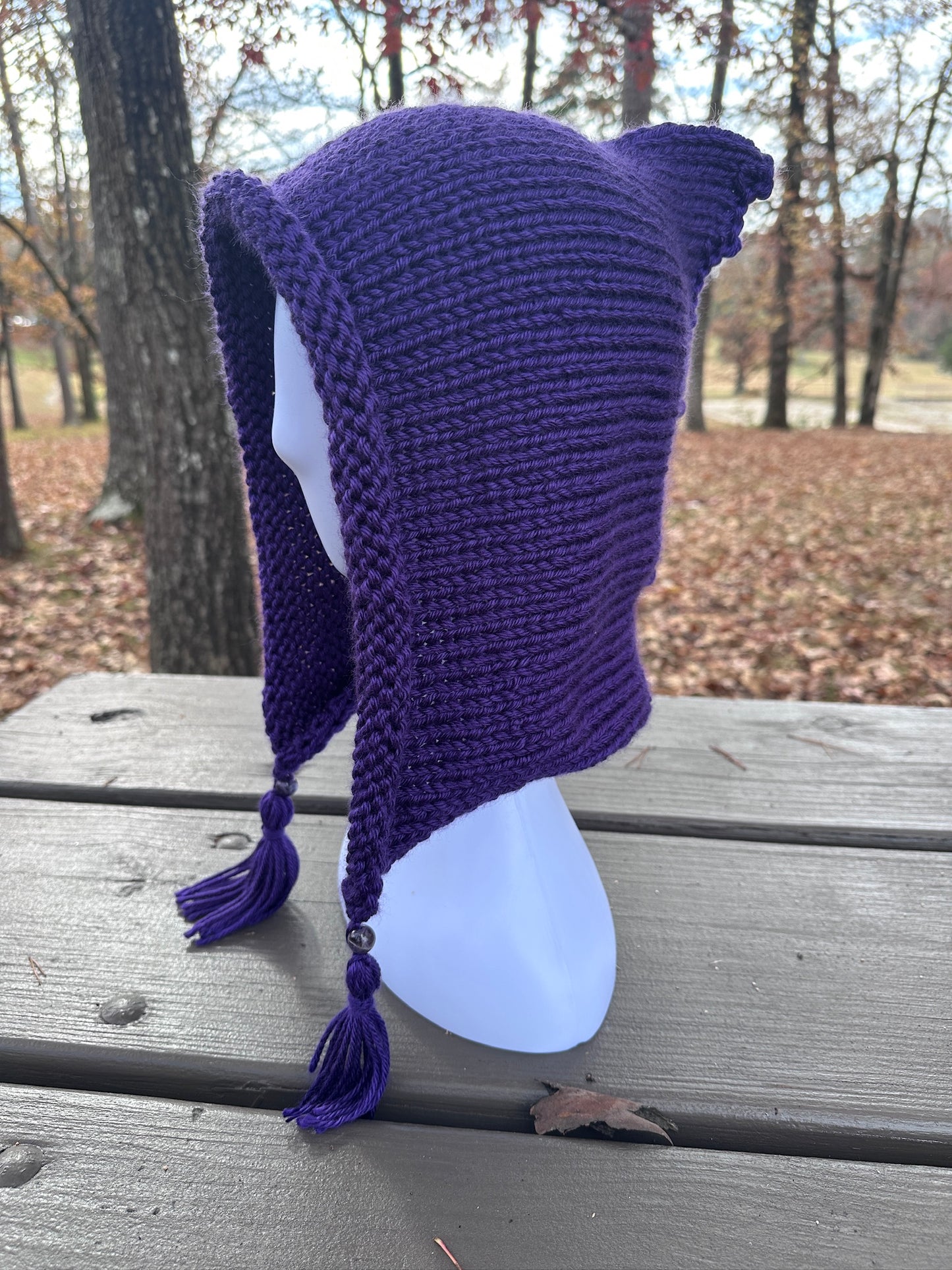 Purple Hood Hand Knit in Acrylic