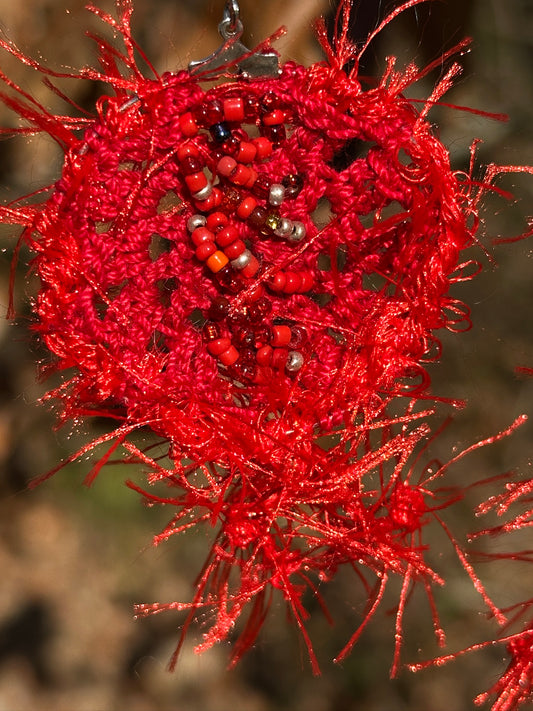 Red Micro Crochet Lace Earrings on Nickel ear wires, FREE SHIPPING