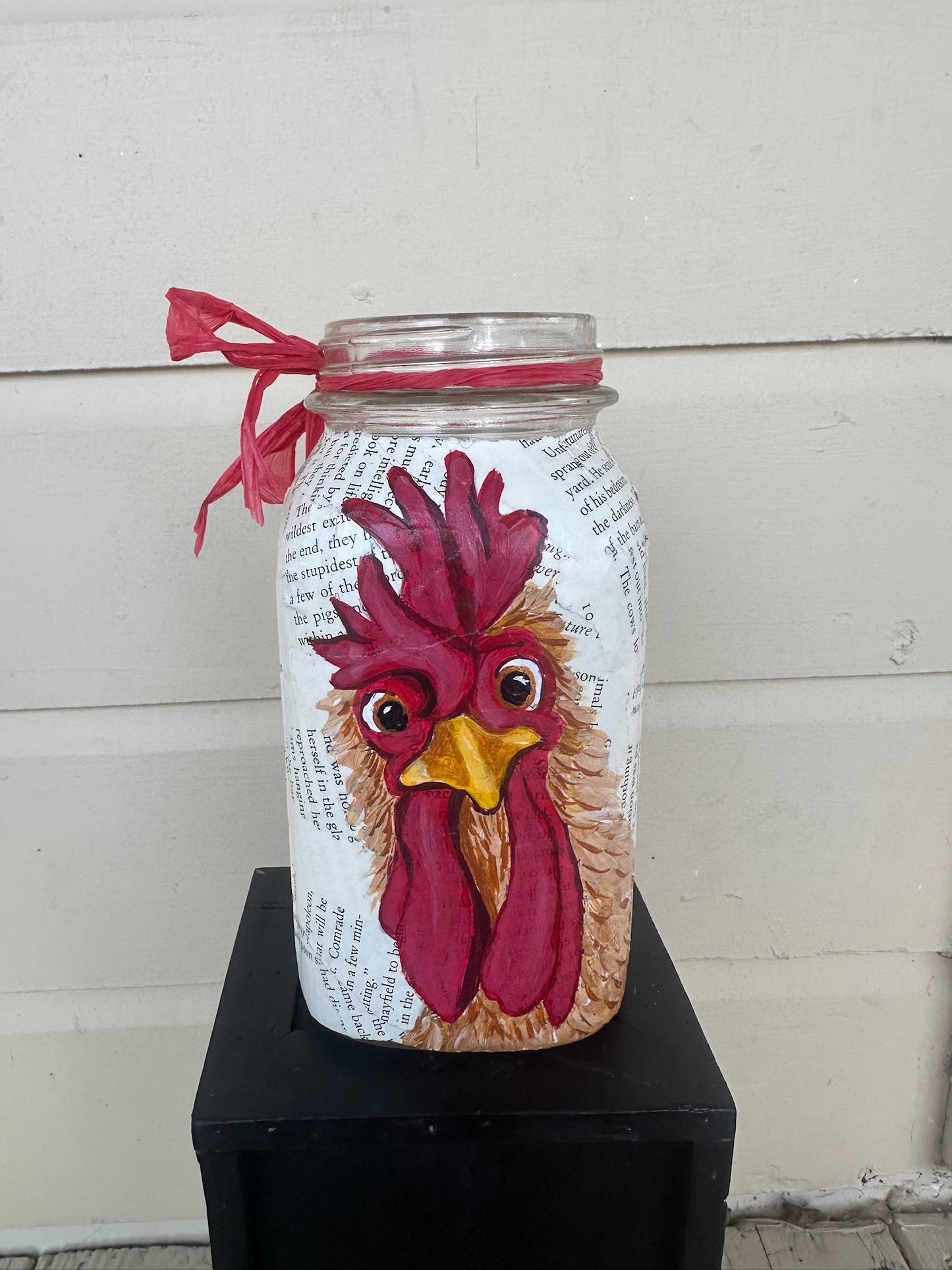 Chicken painted on Vintage Glass Mason Jar  FREE SHIPPING