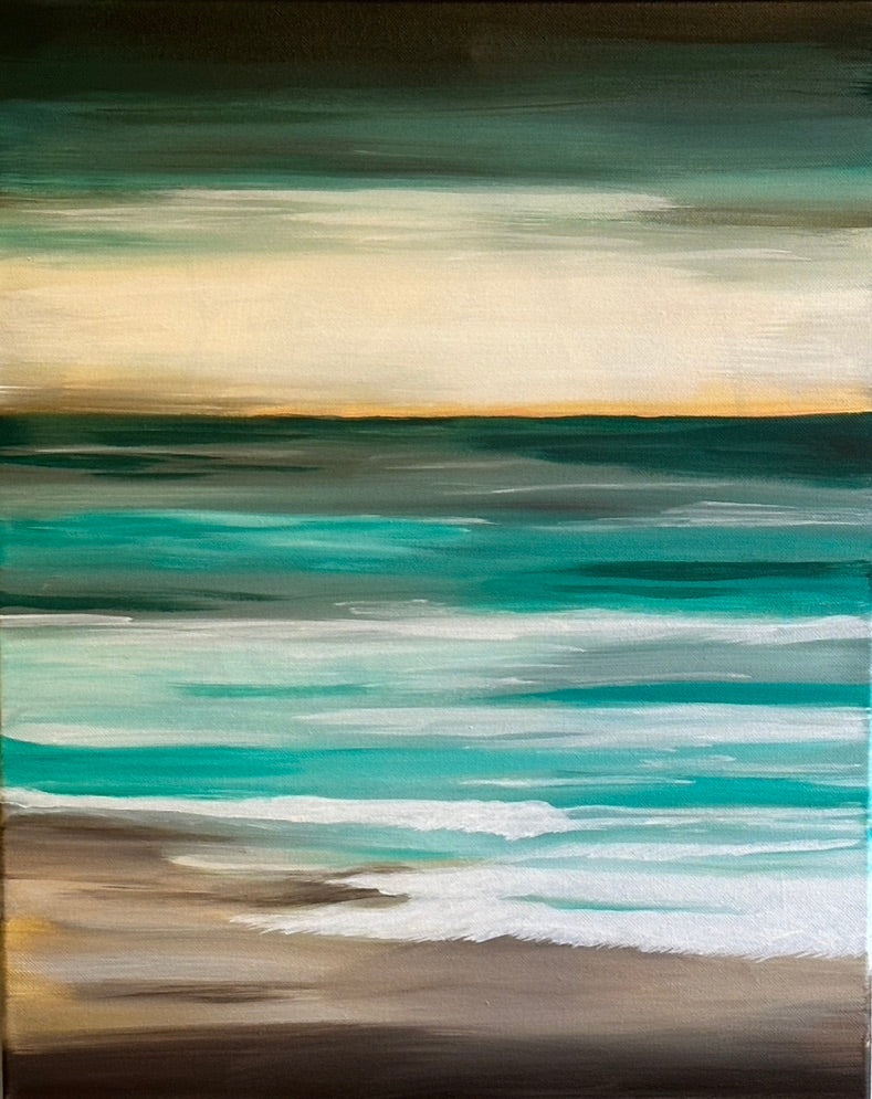 Soft Beach Landscape in Teal and Golden Taupe 16x20 Acrylic on Gallery Wrapped Canvas FREE SHIPPING