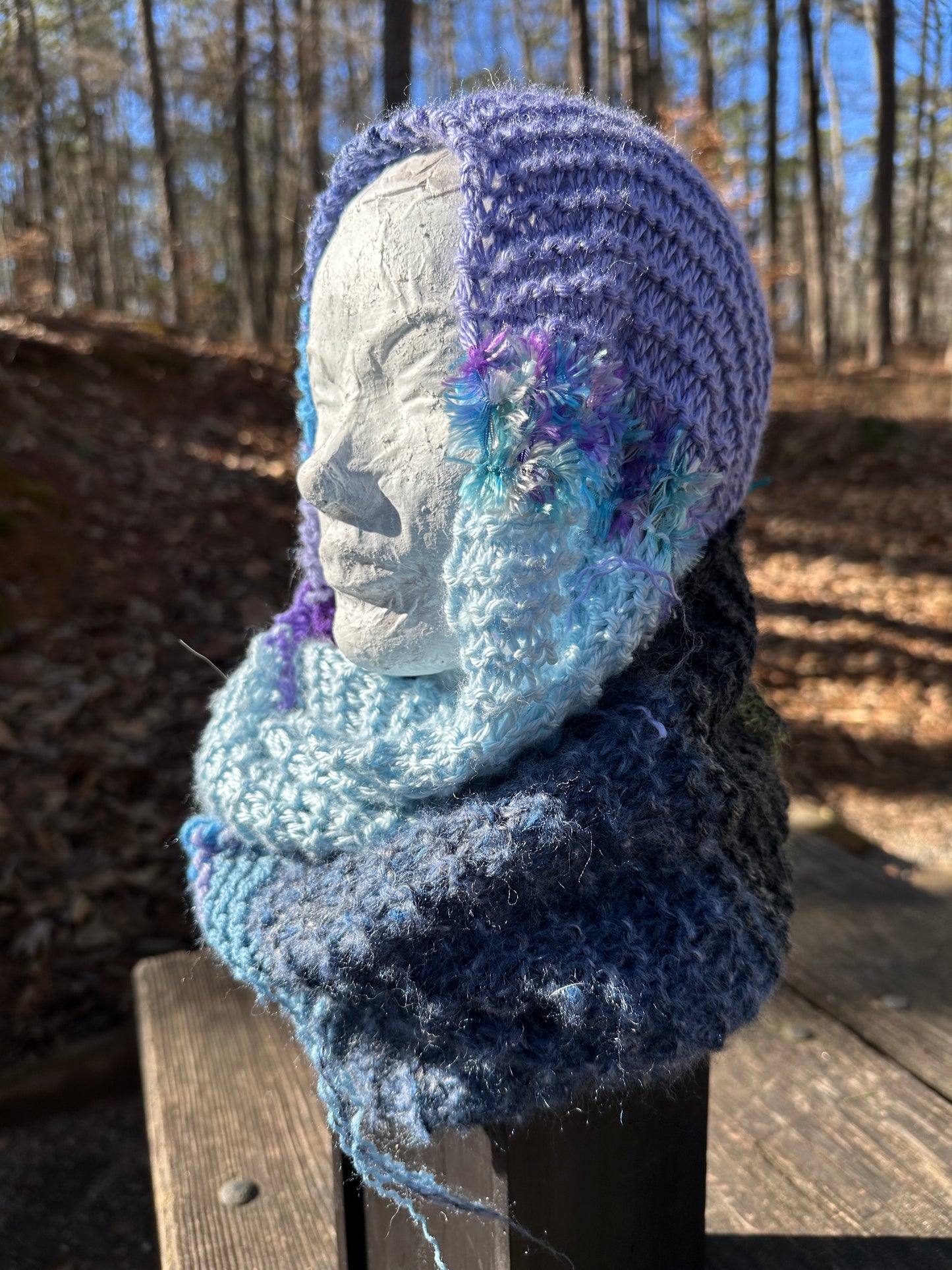 Mobius Ring Circle Cowl Infinity Scarf, hand knit, Blue/Purple/Teal palette FREE SHIPPING