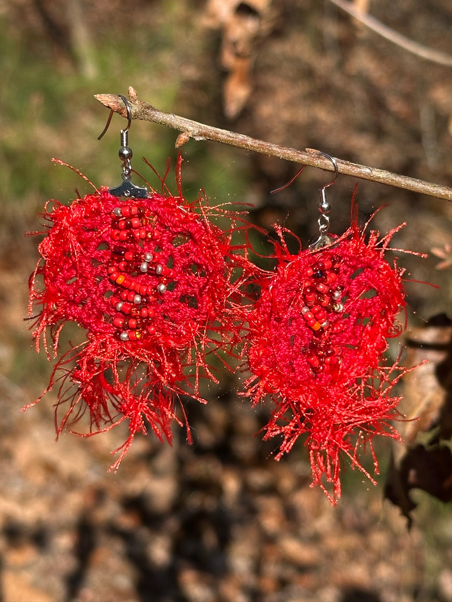 Red Micro Crochet Lace Earrings on Nickel ear wires, FREE SHIPPING