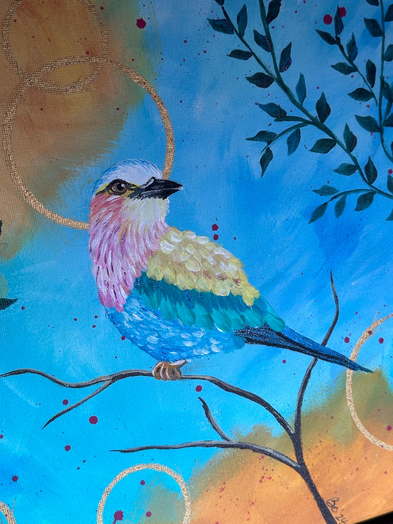 Zen Bird 12x12 Acrylic on gallery Wrapped Canvas, FREE SHIPPING