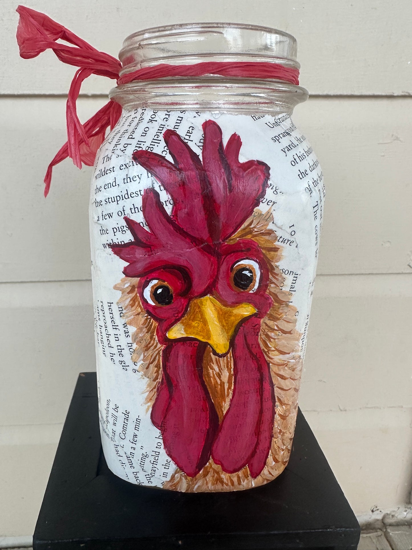 Chicken painted on Vintage Glass Mason Jar  FREE SHIPPING