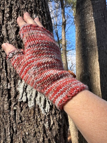 Fingerless Gloves, hand knitted, Rust/Peach/Taupe painted super-wash wool FREE SHIPPING