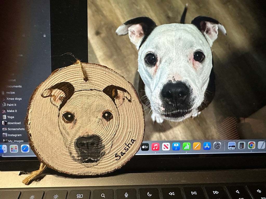 4 inch Pet Portrait Ornament on wood slice