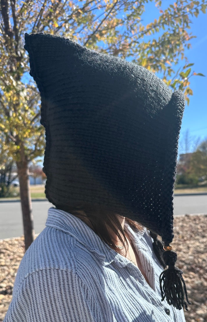 Black Hood Hand Knit in Acrylic