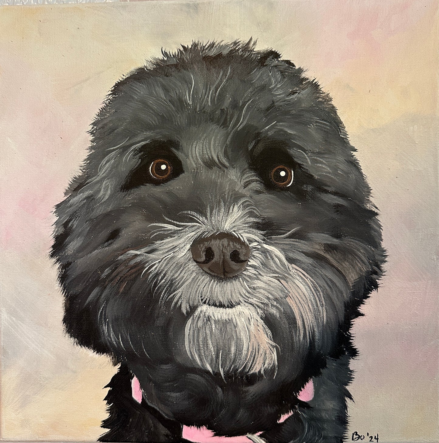 12x12 Pet Portrait, Painted Acrylic on Canvas, Ready to Hang