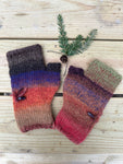 Hand Painted Wool, Hand Knit Fingerless Gloves