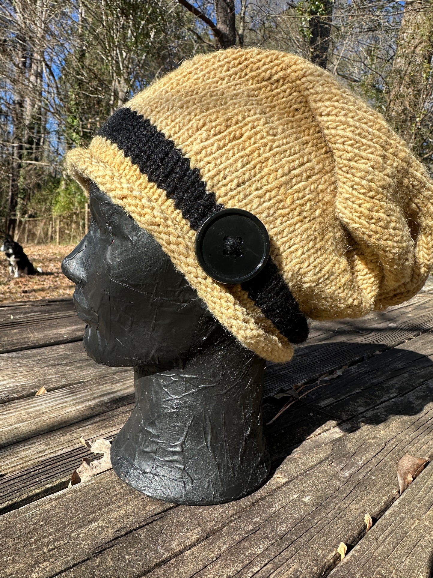 Beehive Yellow & Black Hand spun Wool Slouchy Beanie FREE SHIPPING