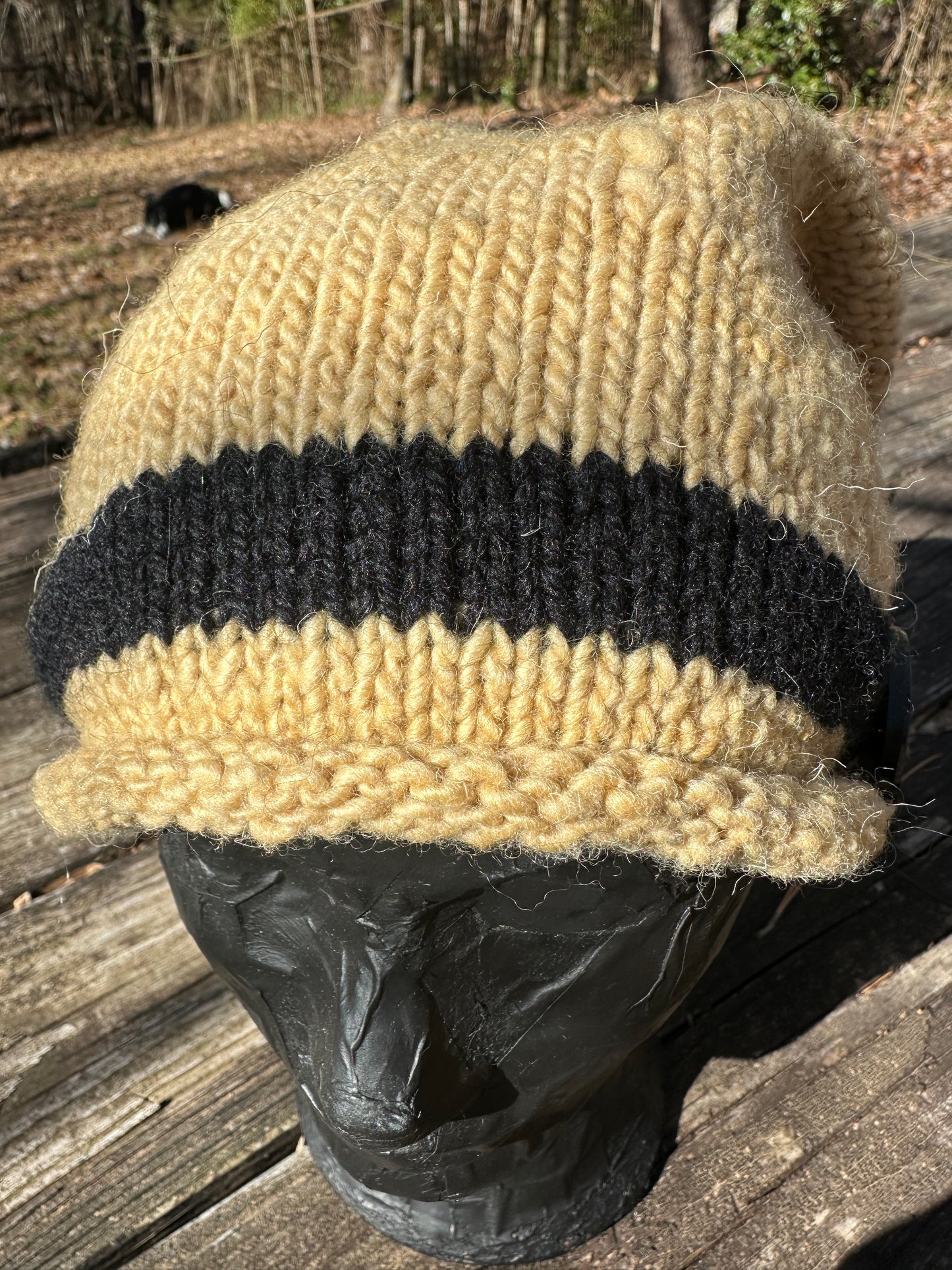 Beehive Yellow & Black Hand spun Wool Slouchy Beanie FREE SHIPPING