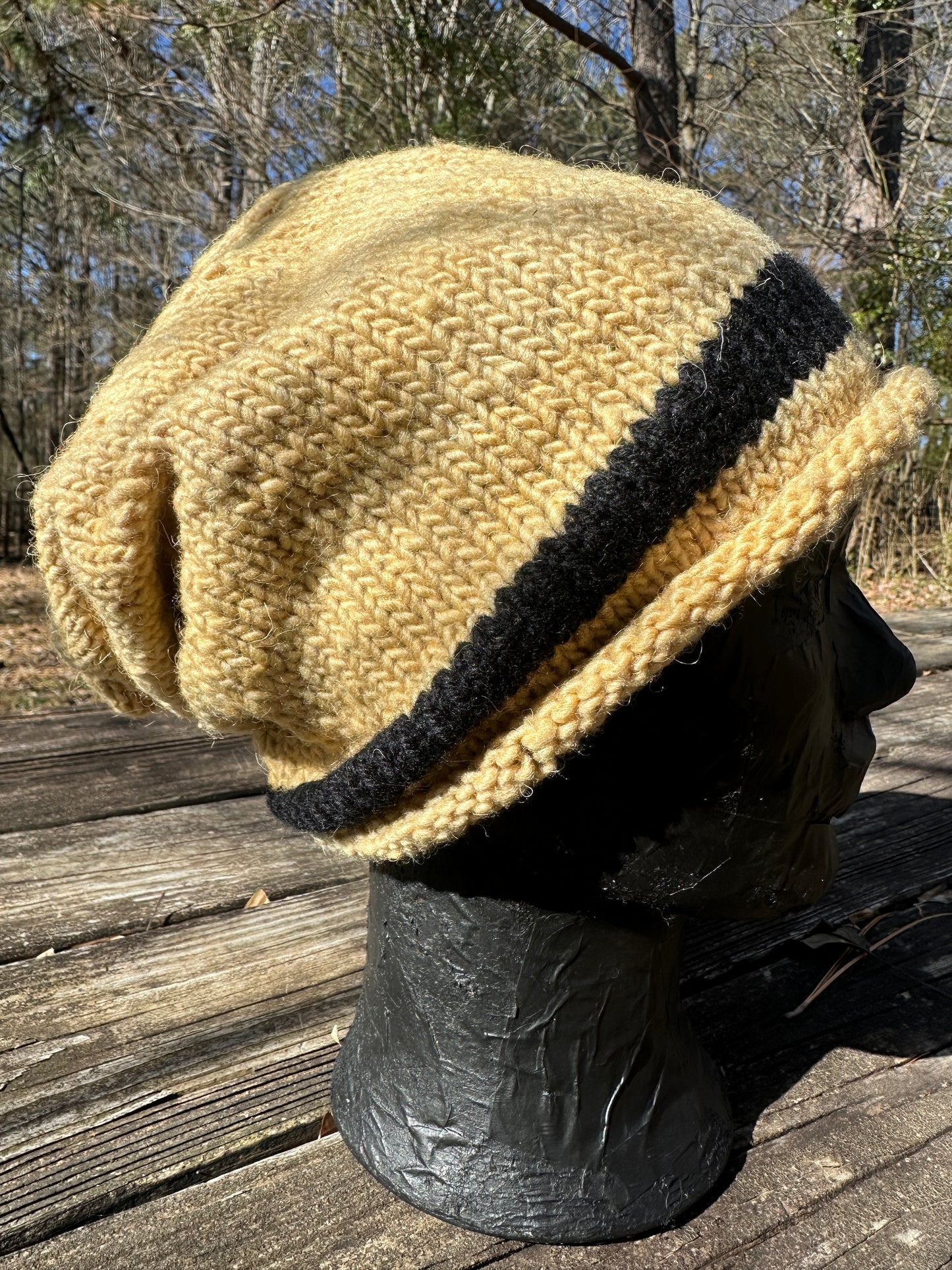 Beehive Yellow & Black Hand spun Wool Slouchy Beanie FREE SHIPPING