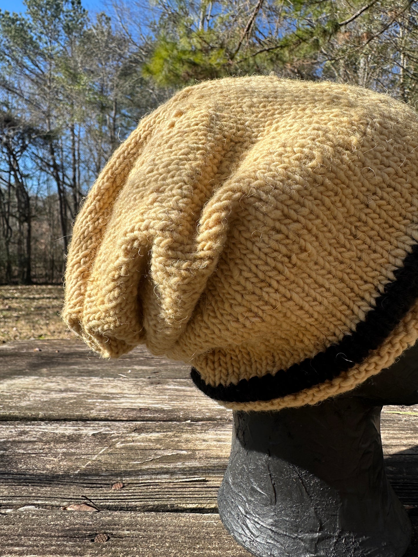 Beehive Yellow & Black Hand spun Wool Slouchy Beanie FREE SHIPPING