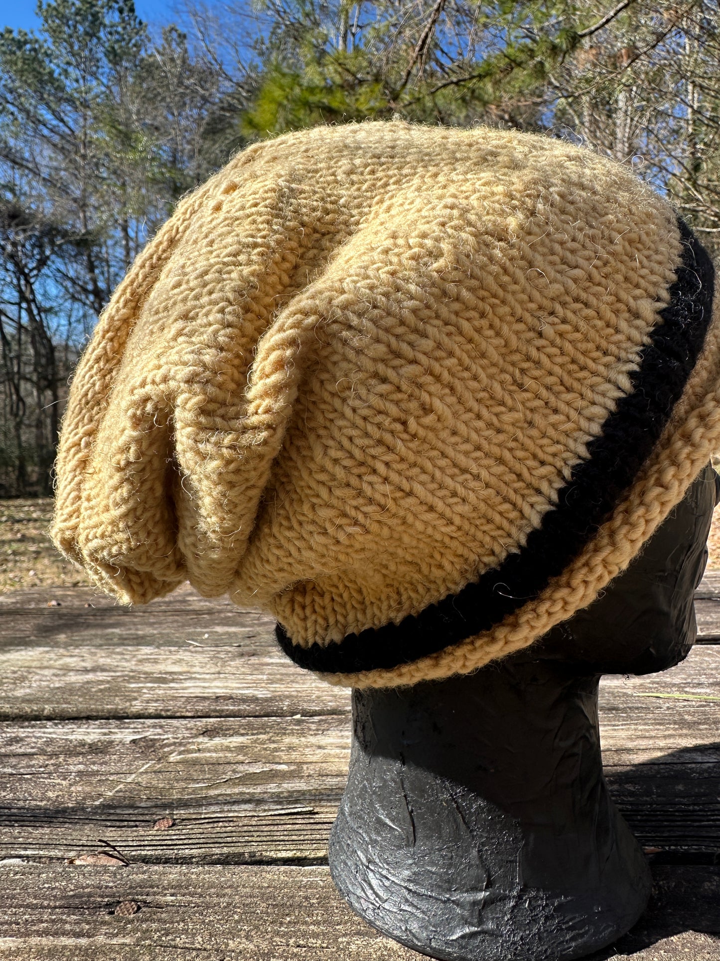 Beehive Yellow & Black Hand spun Wool Slouchy Beanie FREE SHIPPING