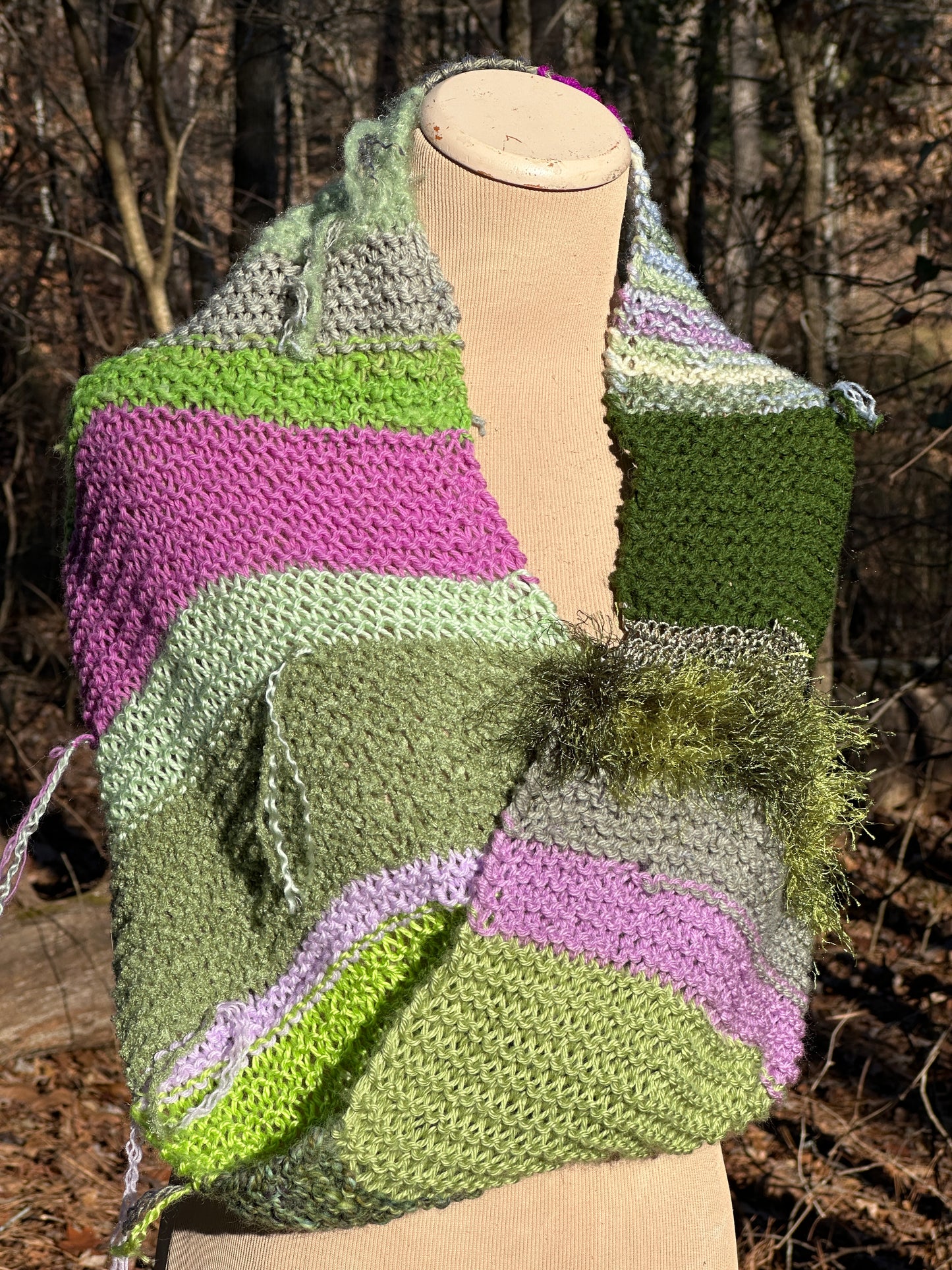 Mobius Ring Circle Cowl Infinity Scarf, hand knit, Sage/Orchid/Forest palette FREE SHIPPING