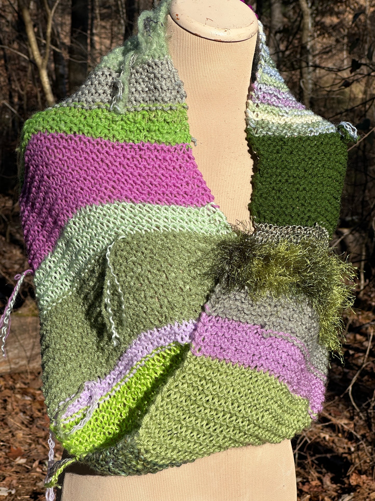 Mobius Ring Circle Cowl Infinity Scarf, hand knit, Sage/Orchid/Forest palette FREE SHIPPING