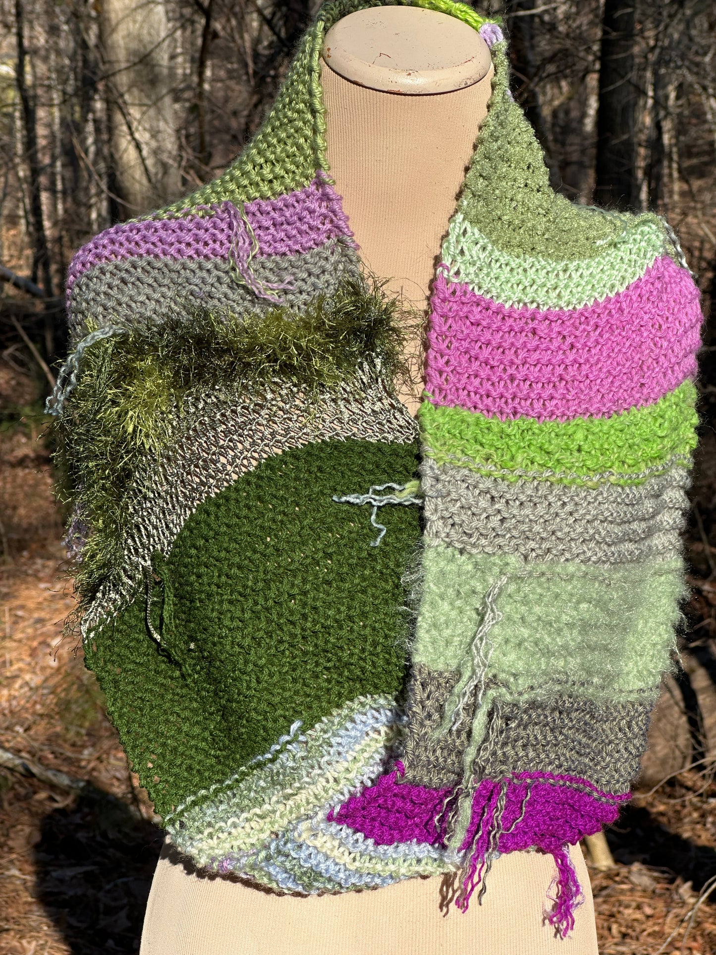 Mobius Ring Circle Cowl Infinity Scarf, hand knit, Sage/Orchid/Forest palette FREE SHIPPING