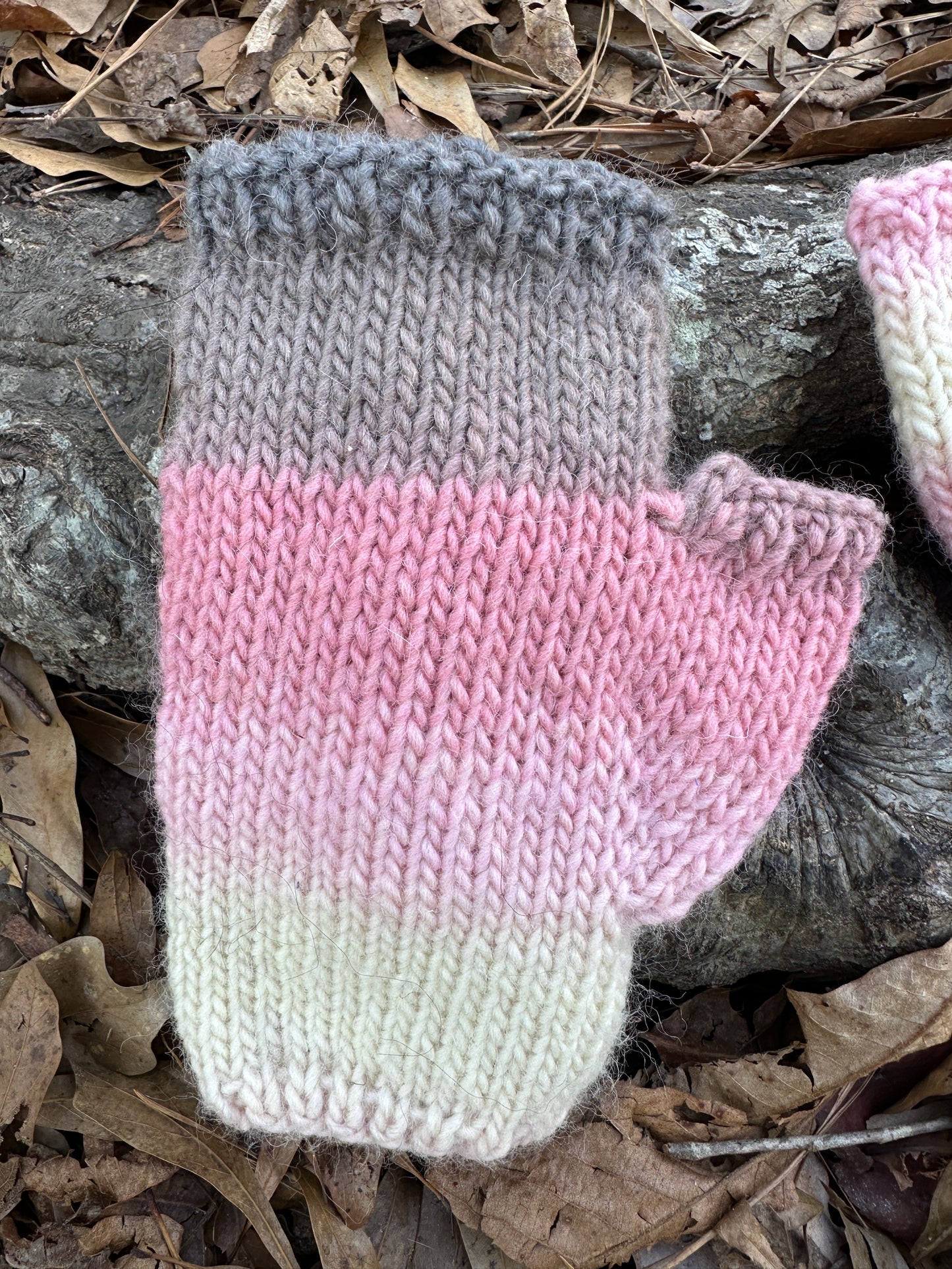 Strawberry, Cream, Taupe Wool Fingerless Gloves hand knit FREE SHIPPING