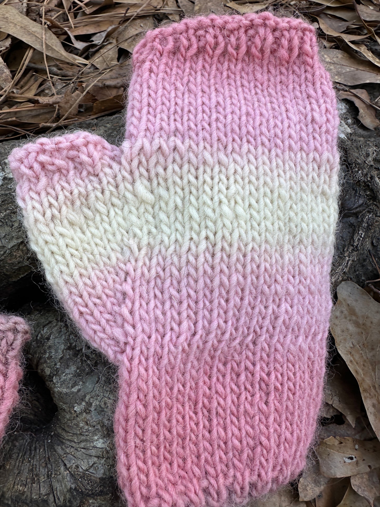 Strawberry, Cream, Taupe Wool Fingerless Gloves hand knit FREE SHIPPING