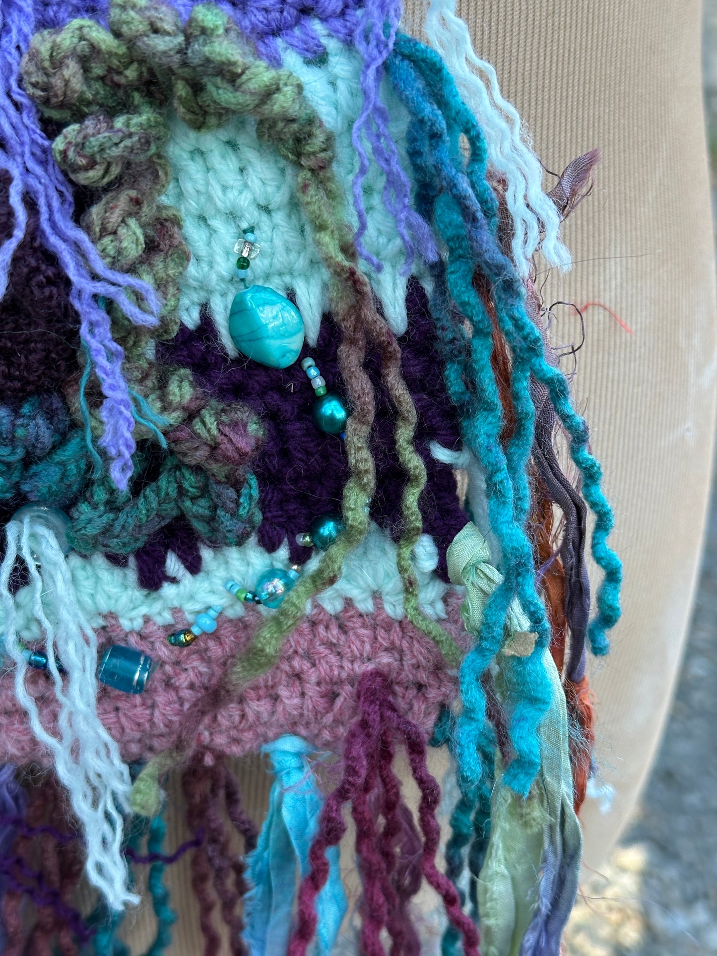 Festival Purse-Belt, Wearable Art, Earthy Aqua/Dark Purple palette FREE SHIPPING