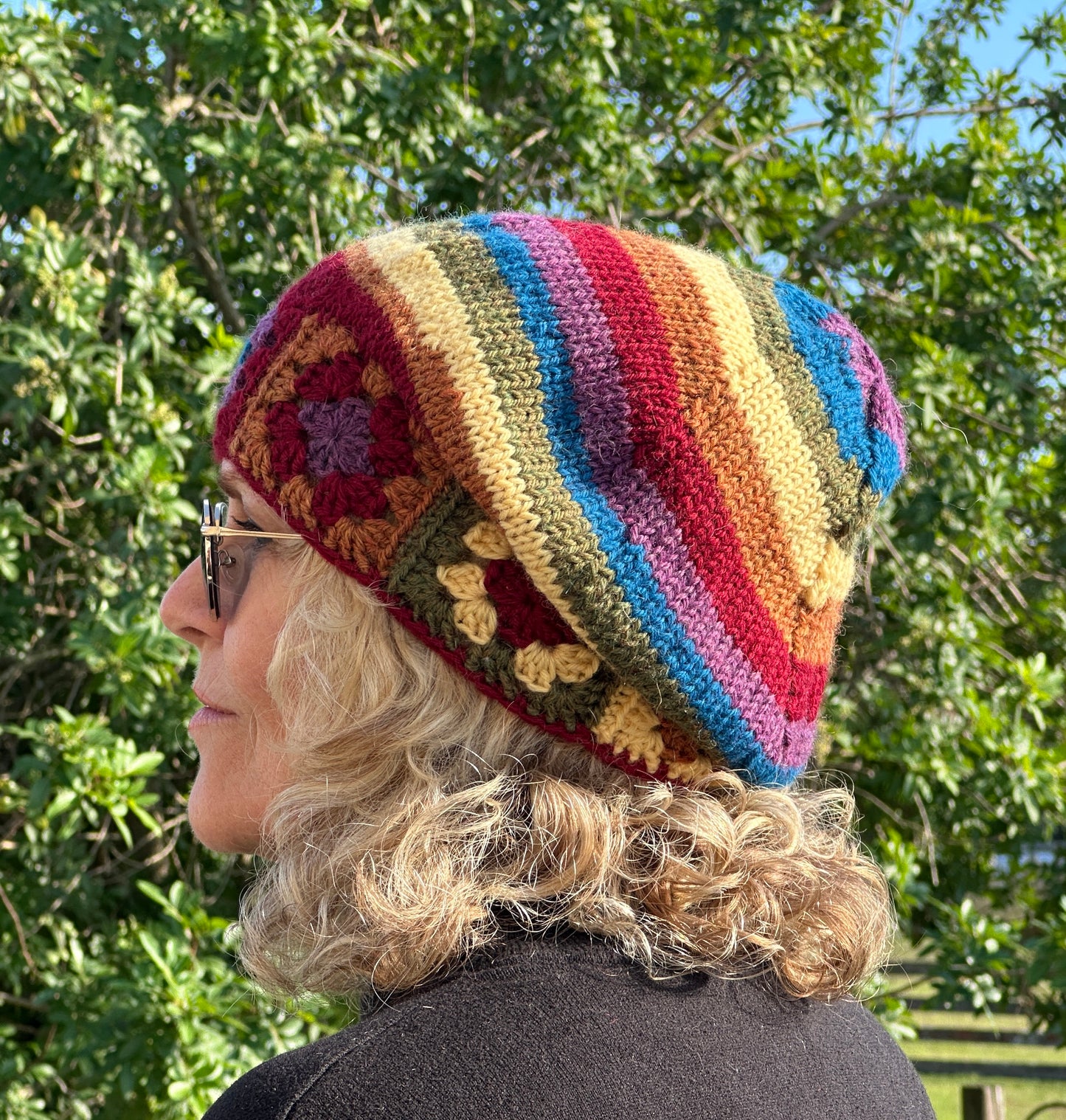 Dark Hued Rainbow Crochet & Knit Wool Beanie Hat Toboggan FREE USA SHIPPING