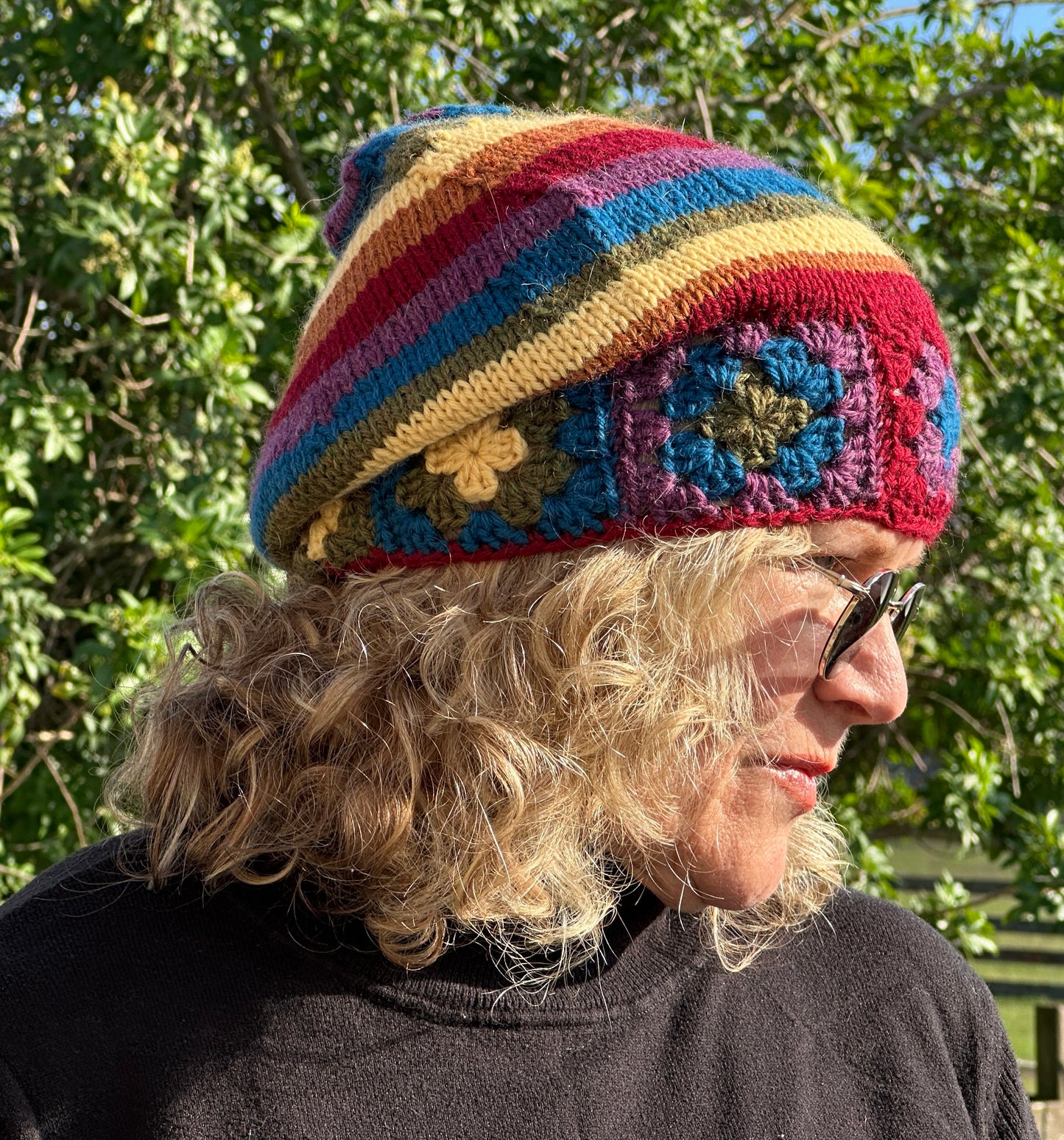 Dark Hued Rainbow Crochet & Knit Wool Beanie Hat Toboggan FREE USA SHIPPING