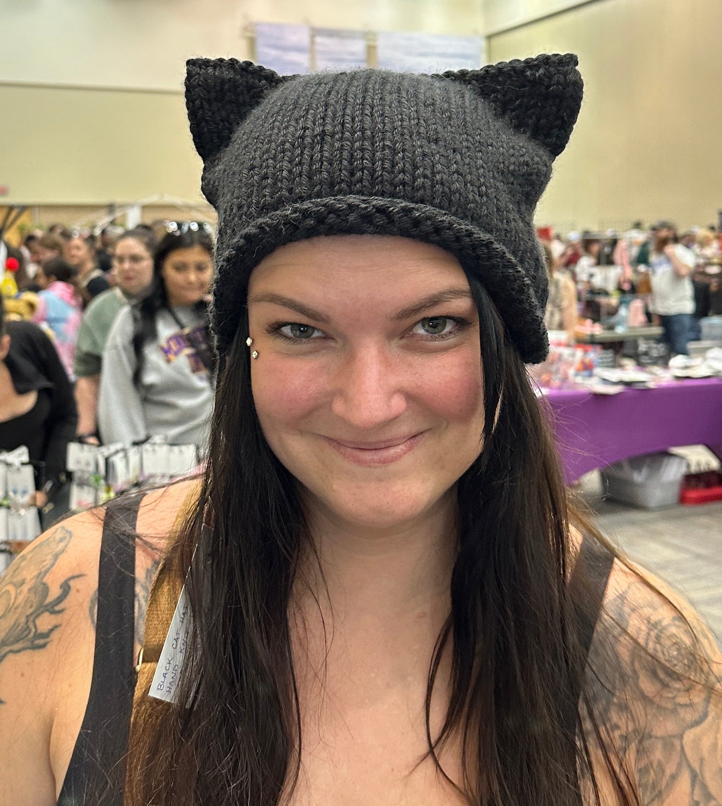 Black Cat Hat hand knit in Acrylic