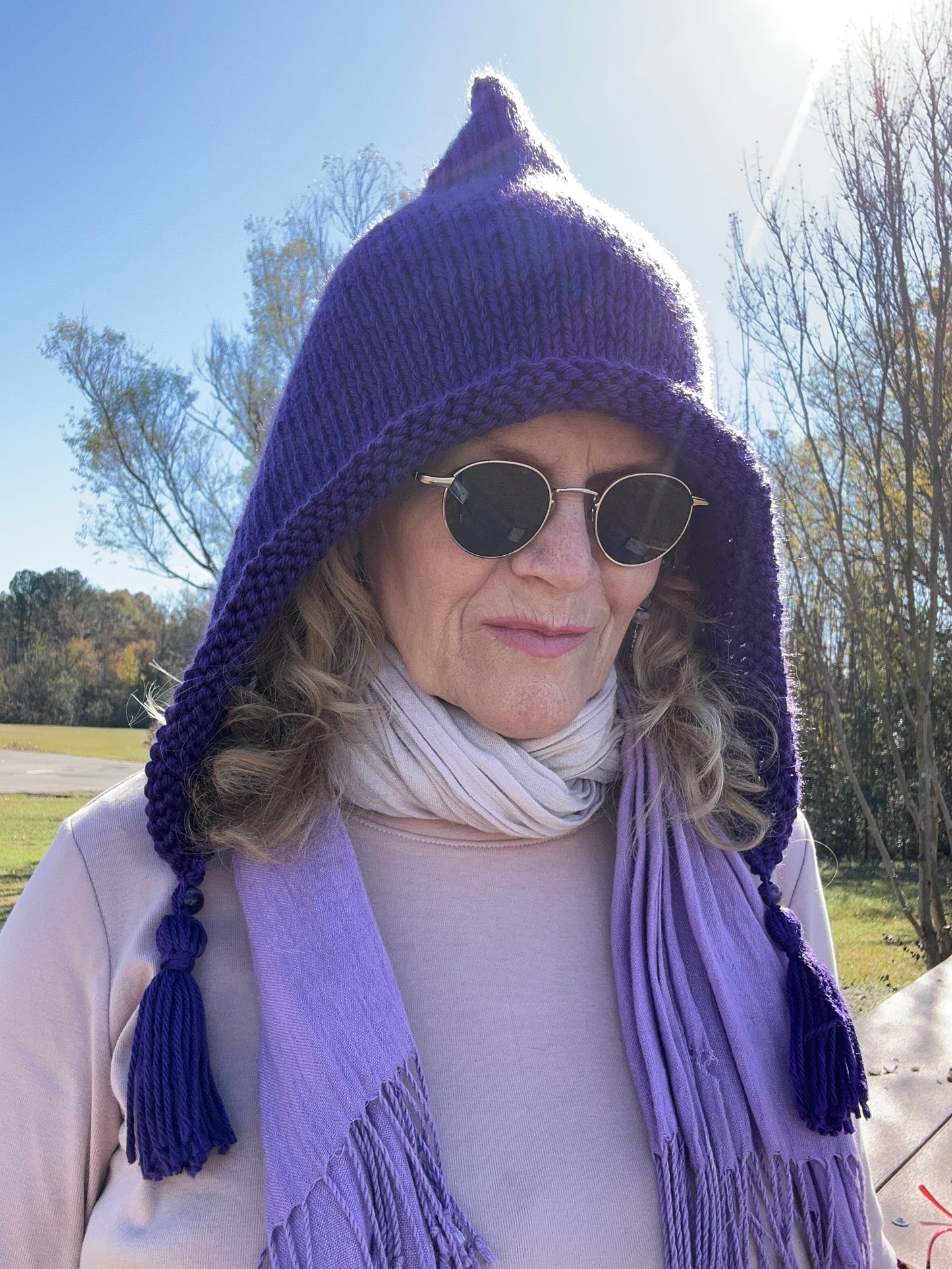 Purple Hood Hand Knit in Acrylic
