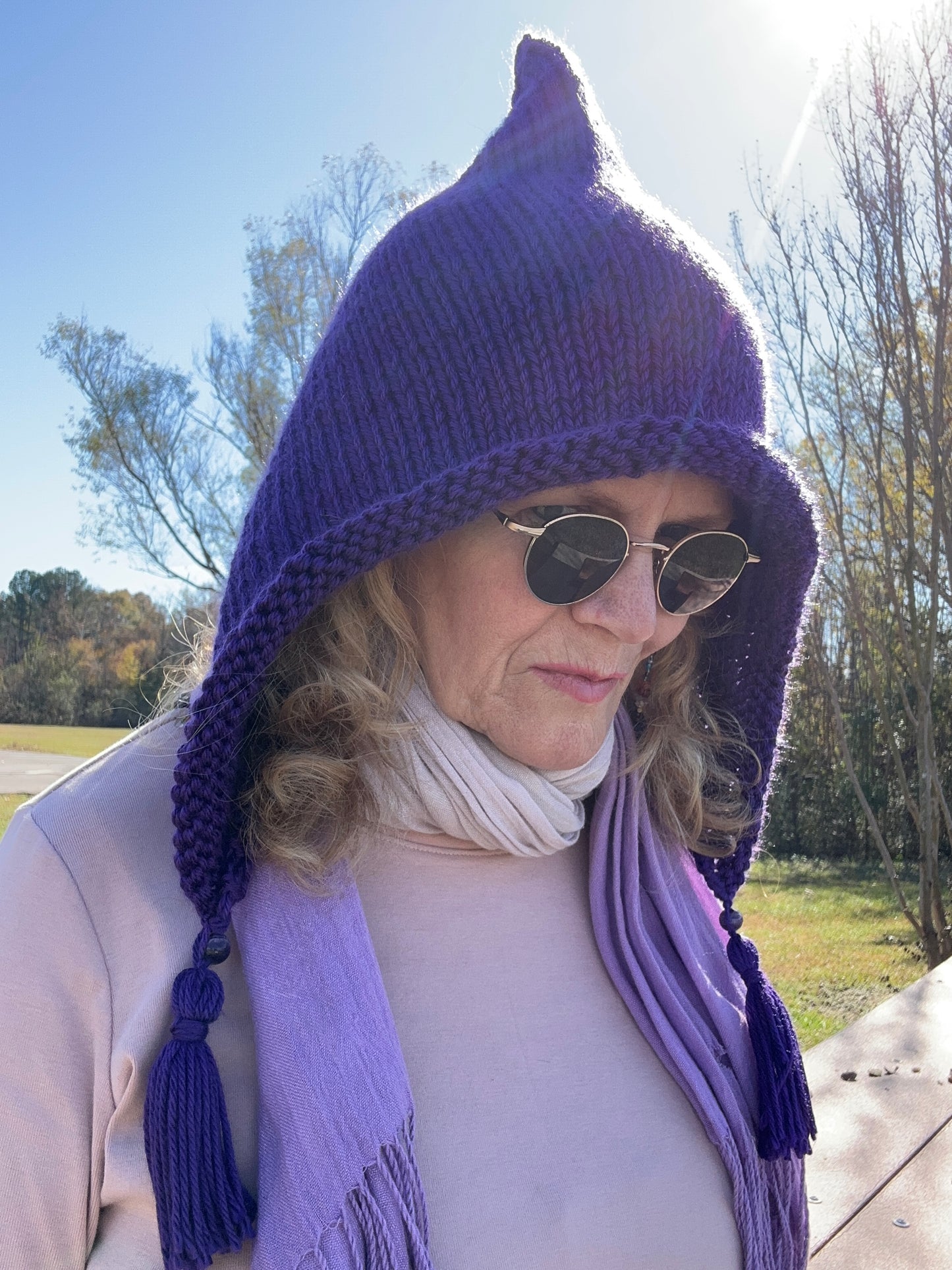 Purple Hood Hand Knit in Acrylic