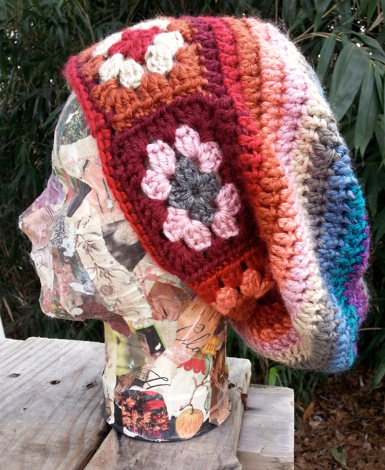 Digital PATTERN Crochet Granny Square Hat in Rainbow great stash buster