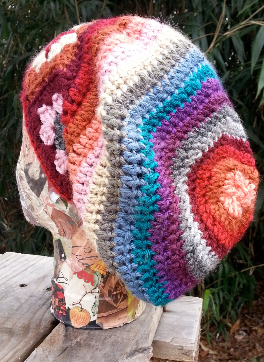 Digital PATTERN Crochet Granny Square Hat in Rainbow great stash buster