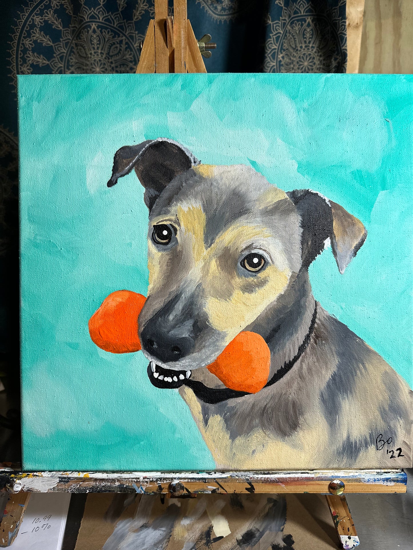 12x12 Pet Portrait, Painted Acrylic on Canvas, Ready to Hang