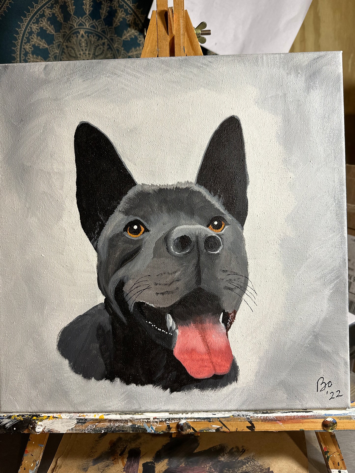 12x12 Pet Portrait, Painted Acrylic on Canvas, Ready to Hang