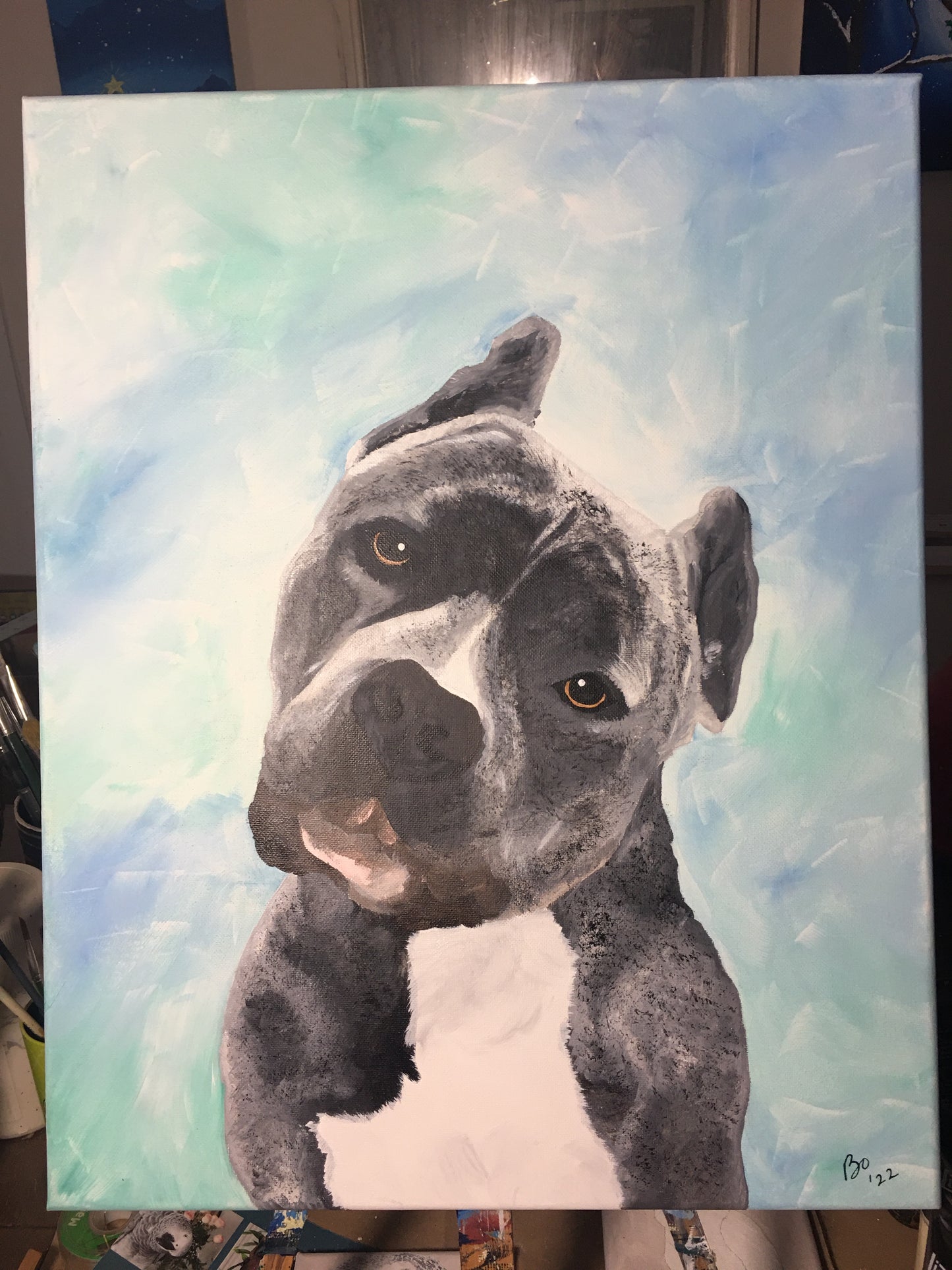 16 x 20 inch Pet Portraits in acrylic paint on canvas, Ready to Hang, FREE SHIPPING