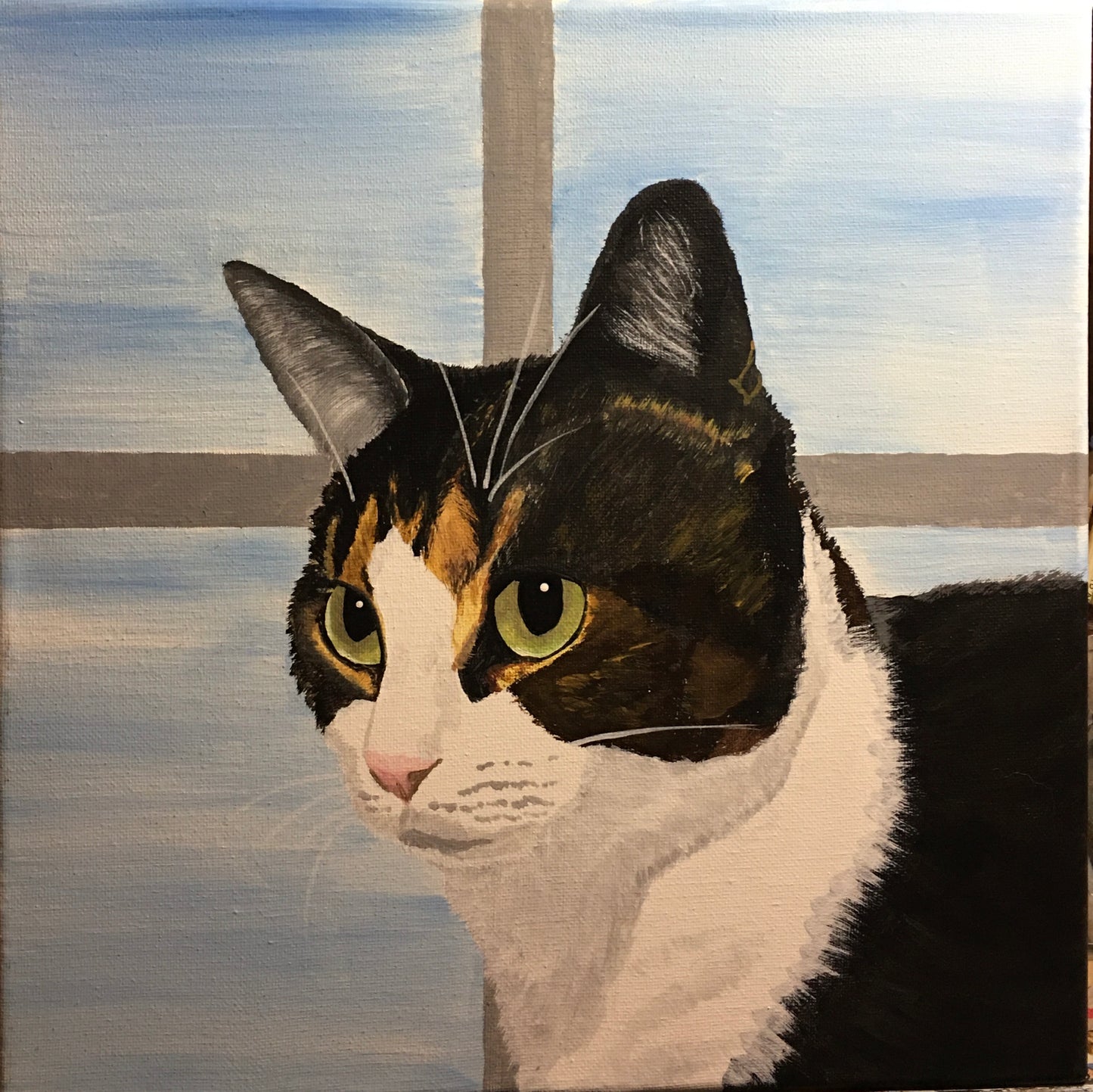 12x12 Pet Portrait, Painted Acrylic on gallery wrapped Canvas, FREE SHIPPING