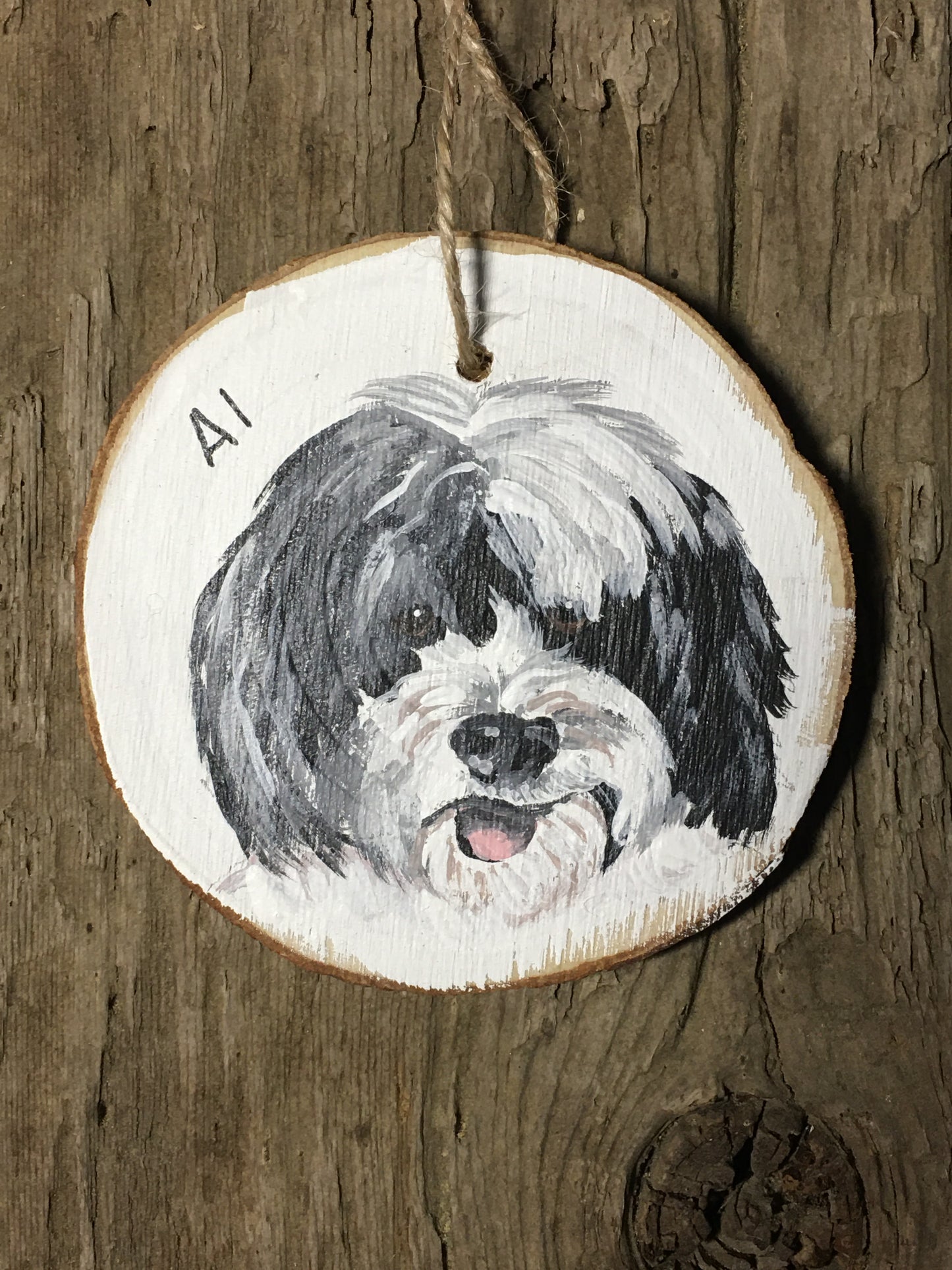 Pet Portrait Ornament on wood slice