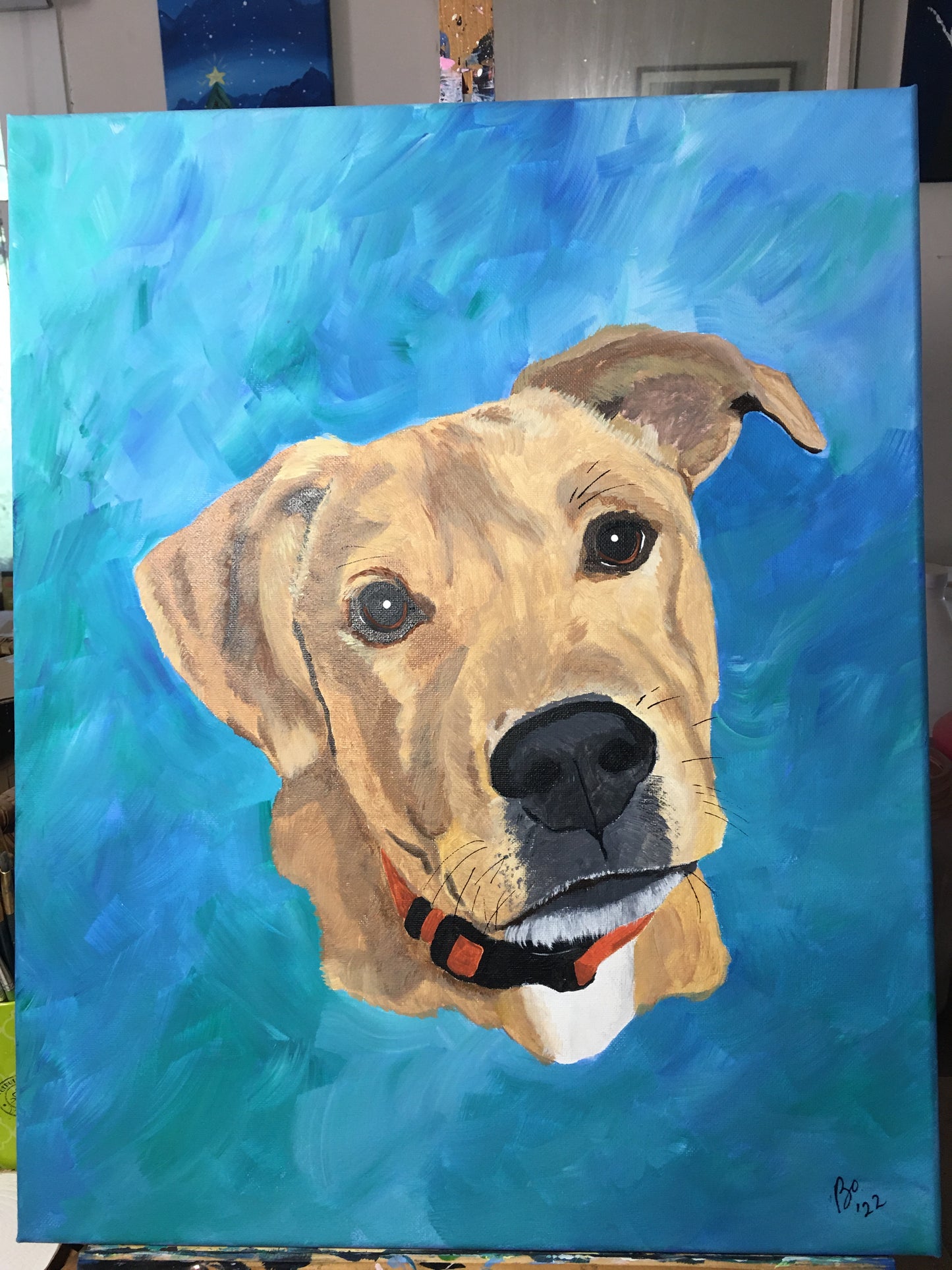 16 x 20 inch Pet Portraits in acrylic paint on canvas, Ready to Hang, FREE SHIPPING