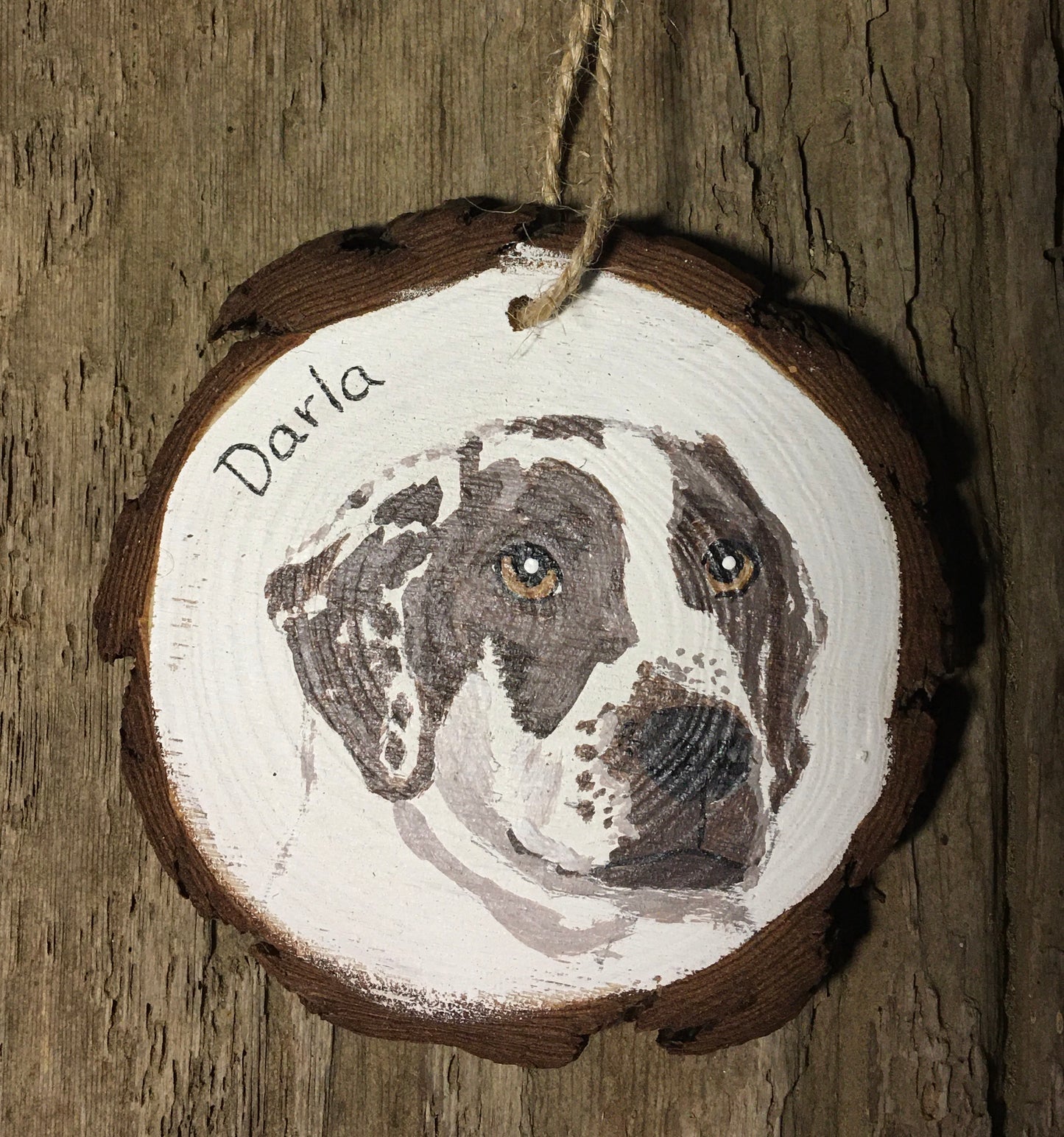 4 inch  Hand painted Pet Portrait Ornament on wood slice Free USA SHIPPING