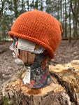 Hand Knit Wool Hat with Shell Accent in Pumpkin