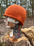 Hand Knit Wool Hat with Shell Accent in Pumpkin